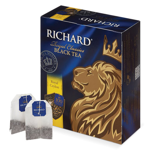 Чай RICHARD (Ричард) "Royal Ceylon" ("Роял Цейлон"), черный, 100 пакетиков по 2 г, 610601, 610606 по низкой цене оптом 