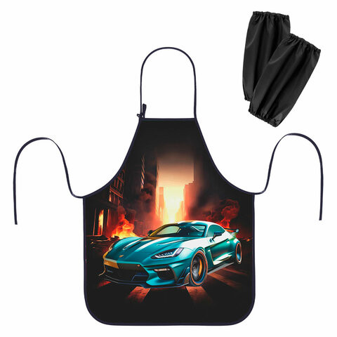 Фартук с нарукавниками для уроков труда ЮНЛАНДИЯ, регулировка по росту, 46х54 см, Fire car, 273768 по низкой цене оптом Фартук с нарукавниками для уроков труда ЮНЛАНДИЯ, регулировка по росту, 46х54 см, Fire car, 273768 по низкой цене оптом