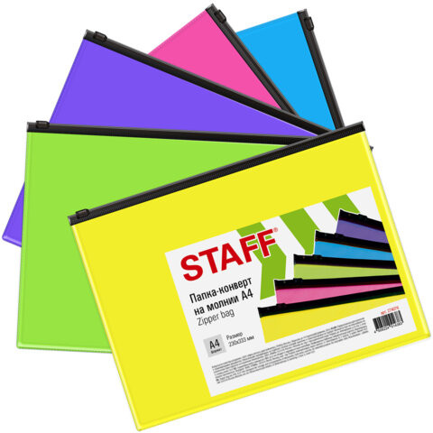 Папка-конверт на молнии А4 (230х333 мм), ПВХ, цвет ассорти/прозрачная, 0,15 мм, STAFF, 274076 по низкой цене оптом Папка-конверт на молнии А4 (230х333 мм), ПВХ, цвет ассорти/прозрачная, 0,15 мм, STAFF, 274076 по низкой цене оптом