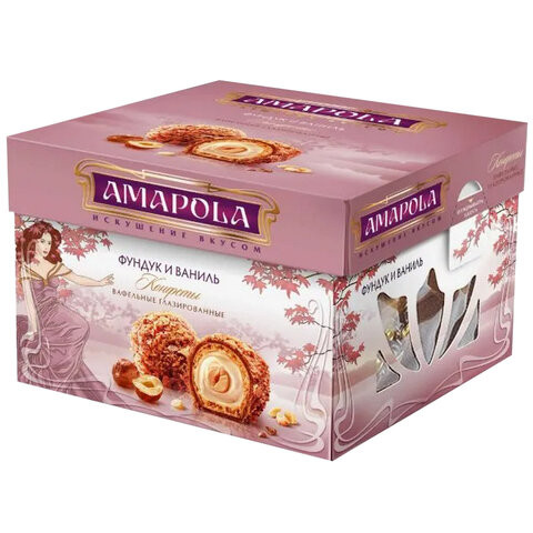 Конфеты глазированные AMAPOLA "Фундук и Ваниль" вафельные 100 г по низкой цене оптом 
