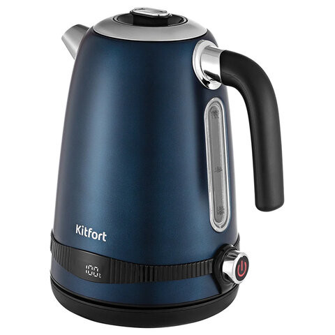 Чайник KITFORT КТ-6121-3, 1,7 л, 2200 Вт, закрытый нагревательный элемент, LED-дисплей, ТЕРМОРЕГУЛЯТОР, сталь, синий по низкой цене оптом Краснодар, Москва, Уфа, Казань, Барнаул, Владивосток, Хабаровск, Сахалин, Красноярск, Екатеренбург, 