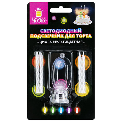 Цифра-подсвечник "0" светодиодная, ЗОЛОТАЯ СКАЗКА, в наборе 4 свечи 6 см, 1 батарейка, 591423 по низкой цене оптом 