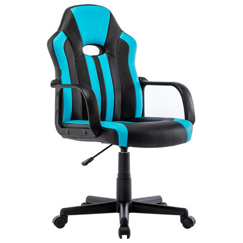 Кресло компьютерное "BRABIX Stripe GM-202", экокожа, черное/голубое, 532509 по низкой цене оптом 