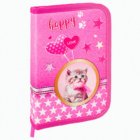 Пенал BRAUBERG, 1 отделение, 1 откидная планка, полиэстер, 21х14 см, "Happy kitten", 270308 по низкой цене оптом 
