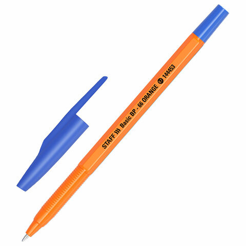 Ручка шариковая STAFF "Basic BP-66 ORANGE", СИНЯЯ, корпус оранжевый, узел 1 мм, линия письма 0,5 мм, 144453 по низкой цене оптом 
