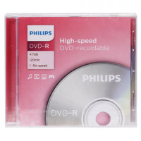 Диск DVD-R PHILIPS, 4,7 Гб 16x Slim Case (1 штука), DM4S6S01F/97