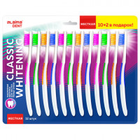 Зубная щетка жесткая, КОМПЛЕКТ 12шт (10 + 2 в подарок), LAIMA DENT "CLASSIC WHITENING", 609694