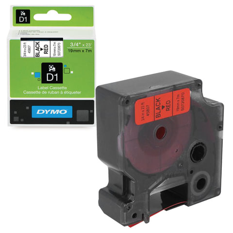 Картридж для принтеров этикеток DYMO D1, 19 мм х 7 м, лента пластик, чёрный шрифт, красный фон, S0720870 по низкой цене оптом Краснодар, Москва, Уфа, Казань, Барнаул, Владивосток, Хабаровск, Сахалин, Красноярск, Екатеренбург, 