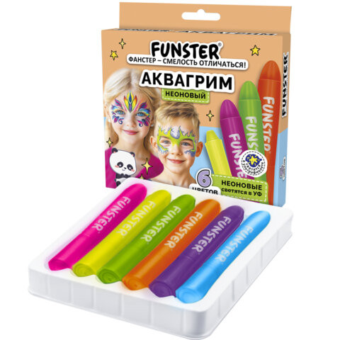 Аквагрим для лица и тела 6 НЕОНОВЫХ цветов FUNSTER, легко смываются, 192573 по низкой цене оптом Аквагрим для лица и тела 6 НЕОНОВЫХ цветов FUNSTER, легко смываются, 192573 по низкой цене оптом