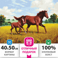 Картина по номерам 40х50 см, ОСТРОВ СОКРОВИЩ "Лошади на лугу", на подрамнике, акриловые краски, 3 кисти, 662464