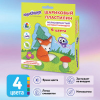 Пластилин шариковый ЮНЛАНДИЯ "ЮНЛАНДИК ПО ЛЕСУ ИДЕТ", 4 цвета по 75 мл, застывающий, 105022