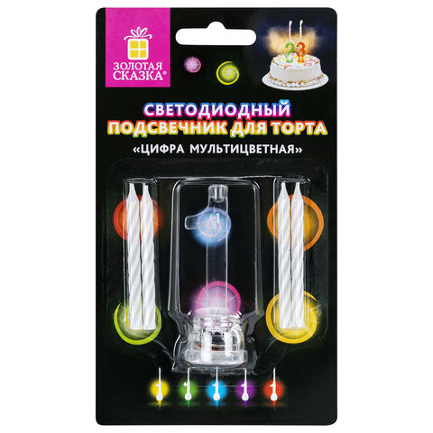Цифра-подсвечник "1" светодиодная, ЗОЛОТАЯ СКАЗКА, в наборе 4 свечи 6 см, 1 батарейка, 591424 по низкой цене оптом 