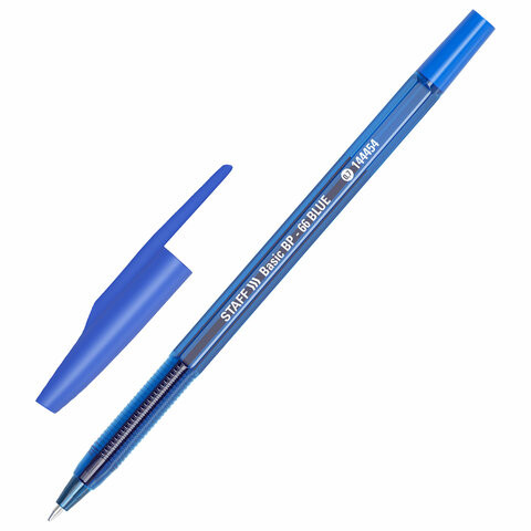 Ручка шариковая STAFF "Basic BP-66 BLUE", СИНЯЯ, корпус синий, узел 1 мм, линия письма 0,5 мм, 144454 по низкой цене оптом 