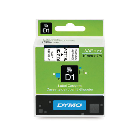 Картридж для принтеров этикеток DYMO D1, 19 мм х 7 м, лента пластиковая, чёрный шрифт, желтый фон, S0720880 по низкой цене оптом Краснодар, Москва, Уфа, Казань, Барнаул, Владивосток, Хабаровск, Сахалин, Красноярск, Екатеренбург, 
