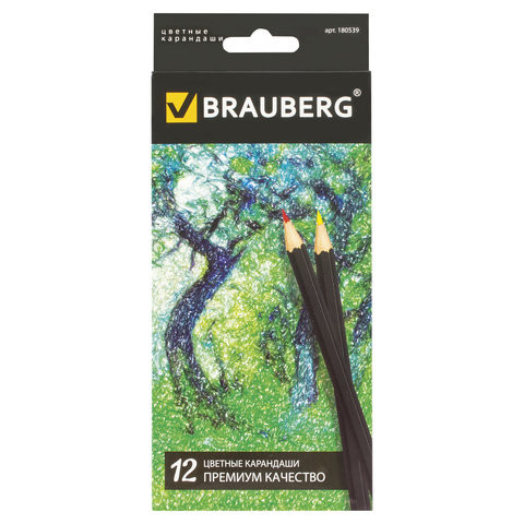 Карандаши цветные BRAUBERG "Artist line", 12 цветов, черный корпус, заточенные, высшее качество, 180539 по низкой цене оптом 
