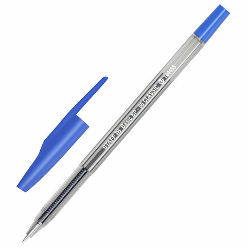 Ручка шариковая STAFF "Basic BP-66 CLASSIC", СИНЯЯ, корпус прозрачный, узел 1 мм, линия письма 0,5 мм, 144455 по низкой цене оптом 