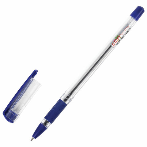 Ручка шариковая масляная с грипом STAFF "Basic OBP-11", СИНЯЯ, узел 1 мм, линия письма 0,5 мм, 143744 по низкой цене оптом 