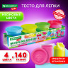 Пластилин-тесто для лепки BRAUBERG KIDS, 4 цвета, 560г, яркие неоновые цвета, крышки-штампики, 106716 по низкой цене оптом 