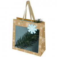 Пакет подарочный (1шт) новогодний, 20х8х20см, "Snowflakes", прозрачное окно, крафт, ЗОЛОТАЯ СКАЗКА, 592444