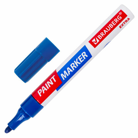 Маркер-краска лаковый EXTRA (paint marker) 4 мм, СИНИЙ, УЛУЧШЕННАЯ НИТРО-ОСНОВА, BRAUBERG, 151983 по низкой цене оптом Краснодар, Москва, Уфа, Казань, Барнаул, Владивосток, Хабаровск, Сахалин, Красноярск, Екатеренбург, 
