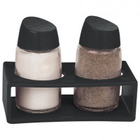 Набор для специй 2*60 мл, BASIC, подставка+солонка+перечница, стекло/пластик, черный, WEGLA (ВЕГЛА), 700232