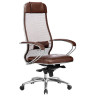 Кресло офисное МЕТТА "SAMURAI" SL-1.04, сверхпрочная ткань-сетка/кожа, темно-коричневое