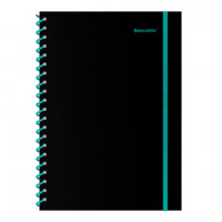 Тетрадь обложка пластик, А4 80л. спираль пластик, резинка, клетка, BRAUBERG, черный/синий, 405381