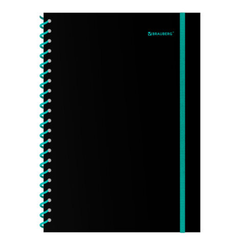 Тетрадь обложка пластик, А4 80л. спираль пластик, резинка, клетка, BRAUBERG, черный/синий, 405381 по низкой цене оптом 