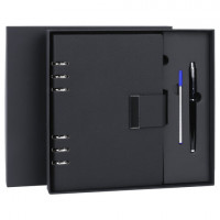 Ежедневник на кольцах в наборе с ручкой А5 165x229мм BRAUBERG "Lux", под кожу, 100 листов, черный, 116856