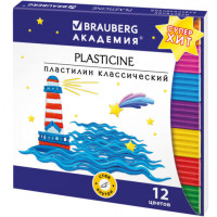 Пластилин классический BRAUBERG "АКАДЕМИЯ ХИТ", 12 цветов, 240 г, стек, ВЫСШЕЕ КАЧЕСТВО, 106423
