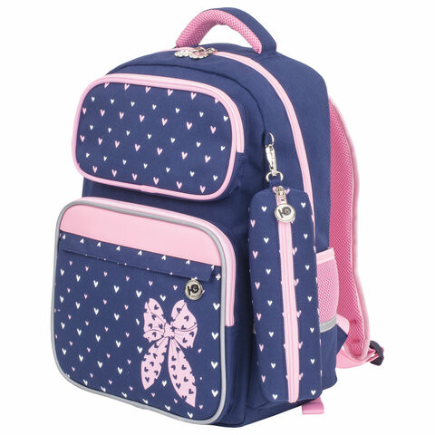 Рюкзак ЮНЛАНДИЯ COMPLETE, с пеналом в комплекте, эрго-спинка, "Pink bow", 42х29х14 см, 229972 по низкой цене оптом 