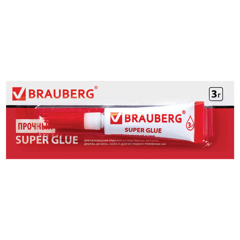 Клей моментальный (суперклей) BRAUBERG, 3 г, ПРОЧНЫЙ, отрывная мультикарта, 605566 по низкой цене оптом 