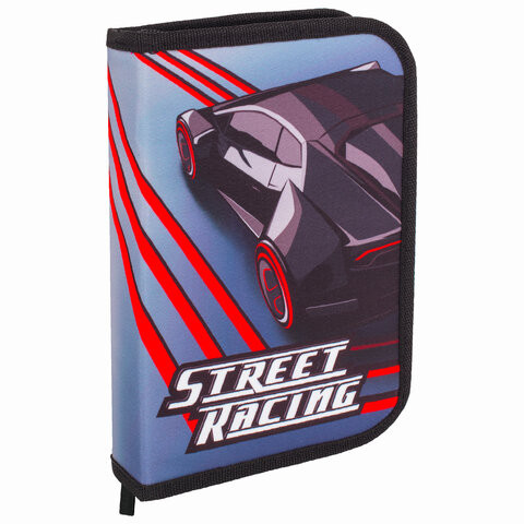 Пенал BRAUBERG, 1 отделение, 2 откидные планки, полиэстер, 21х14 см, "Street racing", 270314 по низкой цене оптом 