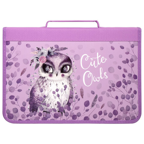 Папка для труда BRAUBERG А4 с ручкой, 1 отделение, органайзер, молния вокруг, "Cute Owls", 270343 по низкой цене оптом 