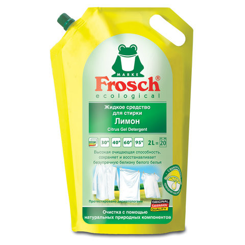 Средство для стирки жидкое универсальное 2 л FROSCH "Лимон" (Германия), для всех типов тканей, ЭКО, 700484 по низкой цене оптом 