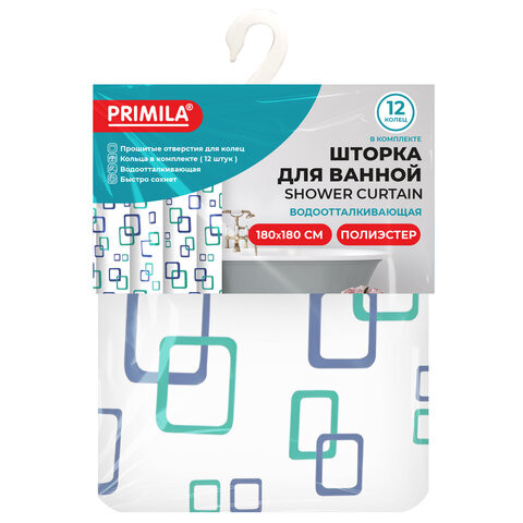 Шторка для ванной ПОЛИЭСТЕР, 180х180см, кольца в комплекте, ФИГУРЫ, PRIMILA, 700081 по низкой цене оптом Шторка для ванной ПОЛИЭСТЕР, 180х180см, кольца в комплекте, ФИГУРЫ, PRIMILA, 700081 по низкой цене оптом