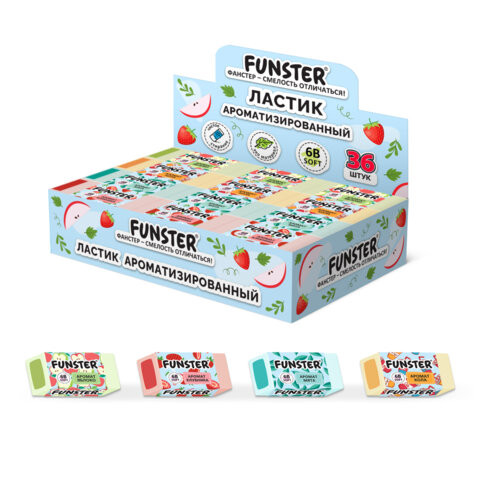 Ластик ароматизированный FUNSTER (ФАНСТЕР) SWEET, 54х23х11мм, ЭКО-ПВХ, картонный рукав, ассорти, 272727 по низкой цене оптом Ластик ароматизированный FUNSTER (ФАНСТЕР) SWEET, 54х23х11мм, ЭКО-ПВХ, картонный рукав, ассорти, 272727 по низкой цене оптом