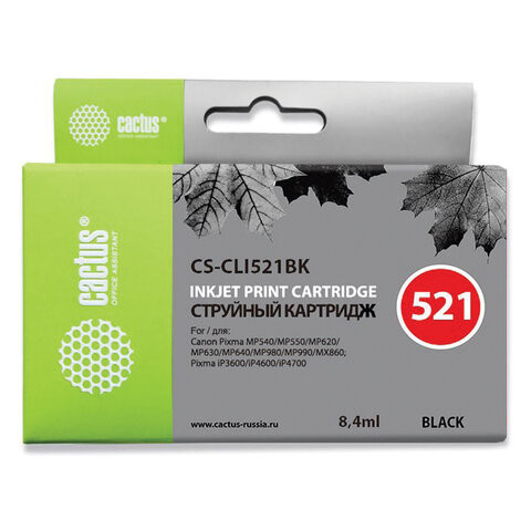 Картридж струйный CACTUS (CS-CLI521BK) для CANON Pixma MP540/630/980, черный фото по низкой цене оптом 
