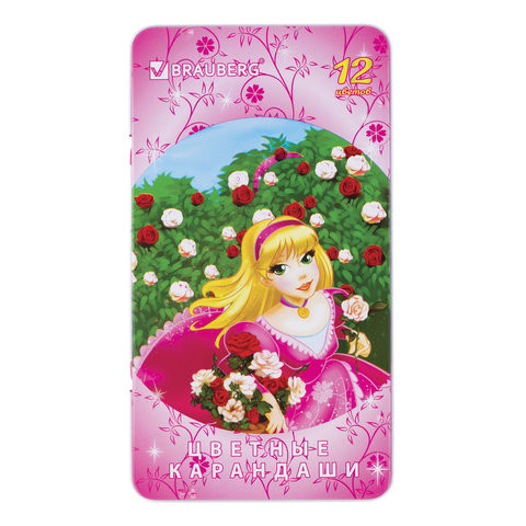 Карандаши цветные BRAUBERG "Rose Angel", 12 цветов, металлическая упаковка, 180544 по низкой цене оптом 
