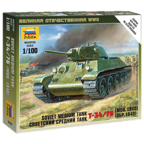 Модель для сборки ТАНК "Средний советский Т-34/76 образца 1940", масштаб 1:100, ЗВЕЗДА, 6101 по низкой цене оптом 
