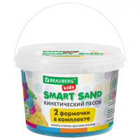 Песок для лепки кинетический BRAUBERG KIDS, синий, 500 г, 2 формочки, ведерко, 665095