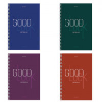 Тетрадь А4, 120 л., BRAUBERG, гребень, клетка, обложка твердая, "Good Luck", 404074