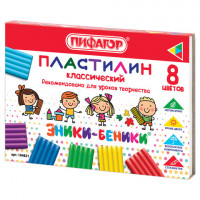 Пластилин классический ПИФАГОР "ЭНИКИ-БЕНИКИ", 8 цветов, 120 г, со стеком, картонная упаковка, 104821