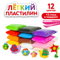 Пластилин супер лёгкий воздушный застывающий 12 цветов, 120 г, 3 стека, ЮНЛАНДИЯ, 105905