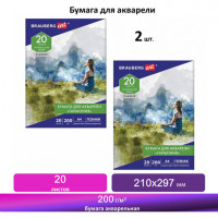 Бумага для акварели А4, 210х297 мм, КОМПЛЕКТ 2 папки по 20 л., 200 г/м2, ГОЗНАК, Гармония, BRAUBERG, 880260, 112320