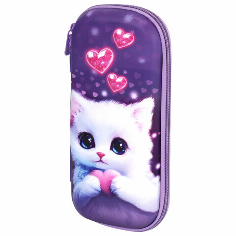 Пенал ЮНЛАНДИЯ, 1 отделение, 1 откидная планка, карман, EVA покрытие soft touch, 22х10х5 см, Cute cat, 273184 по низкой цене оптом 