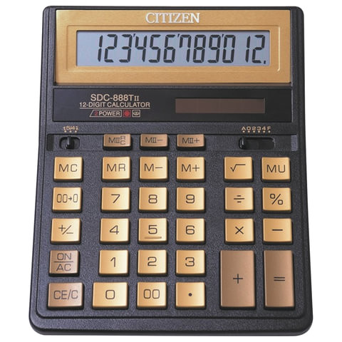 Калькулятор настольный CITIZEN SDC-888TIIGE (203х158 мм), 12 разрядов, двойное питание, ЗОЛОТОЙ по низкой цене оптом 
