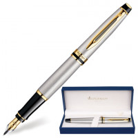 Ручка подарочная перьевая WATERMAN "Expert 3 Stainless Steel GT", серебристый корпус, позолоченные детали, синяя, S0951940