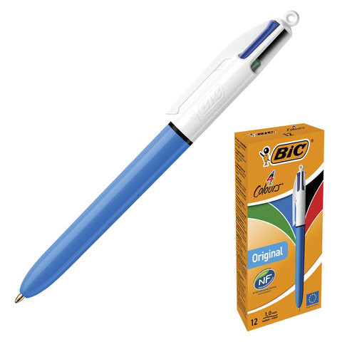 Ручка шариковая автоматическая BIC "4 Colours Original", 4 цвета (синий, черный, красный, зеленый), линия письма 0,32 мм, 889969 по низкой цене оптом 