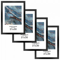 Рамка 21*30см небьющаяся, КОМПЛЕКТ 4шт, багет 16 мм МДФ, BRAUBERG "Basic", черная, 391259